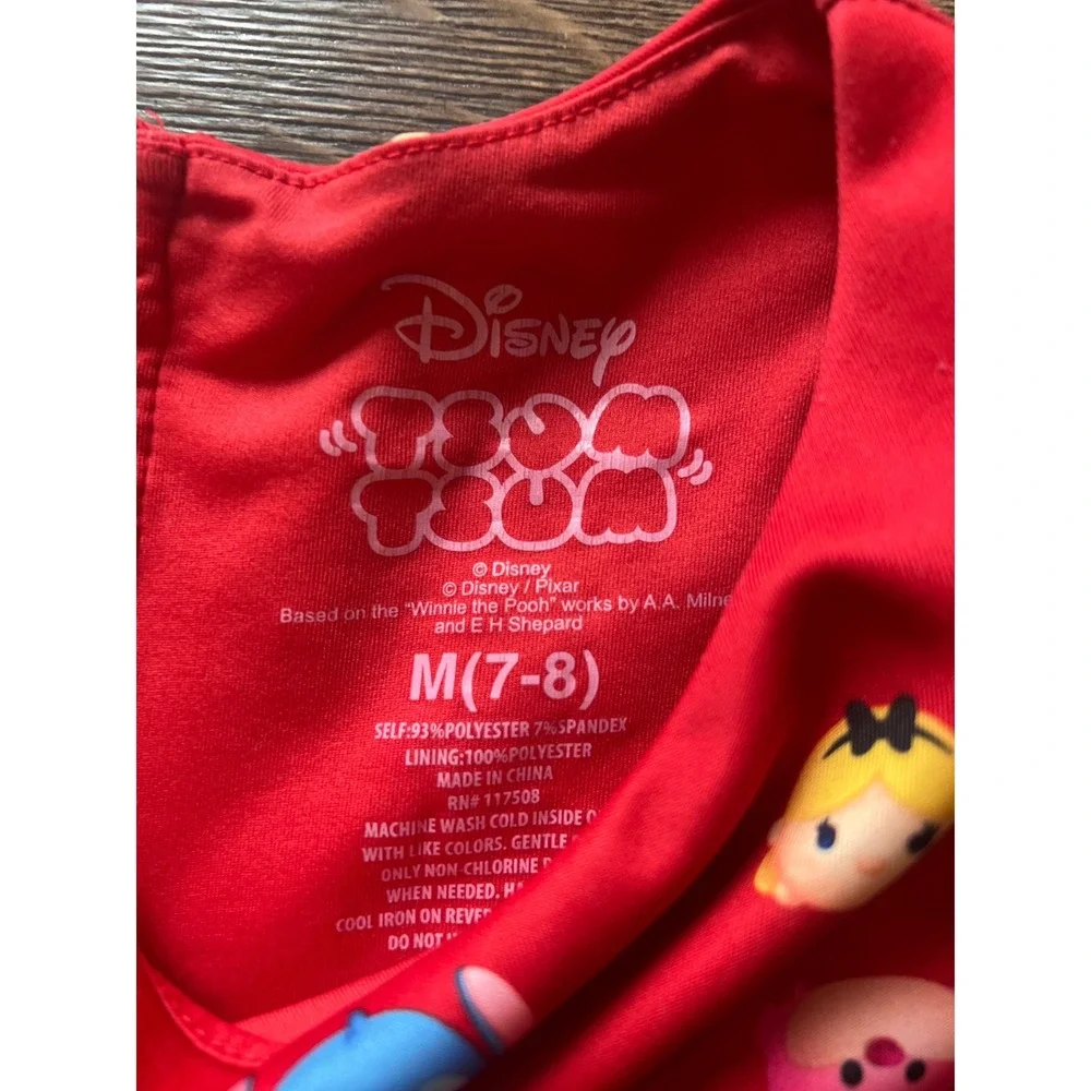 Disney Tsum Tsum Girls Red Character Print Dress Bow Waist‎ Size M 7-8
